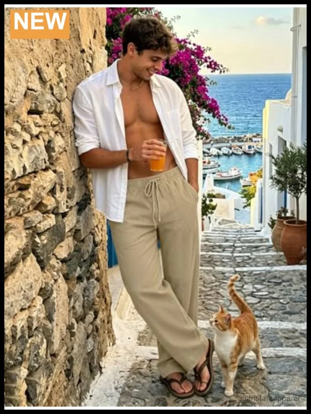 Men's Breathable Cotton Linen Pants Lightweight Summer Beach Elastic Drawstring
